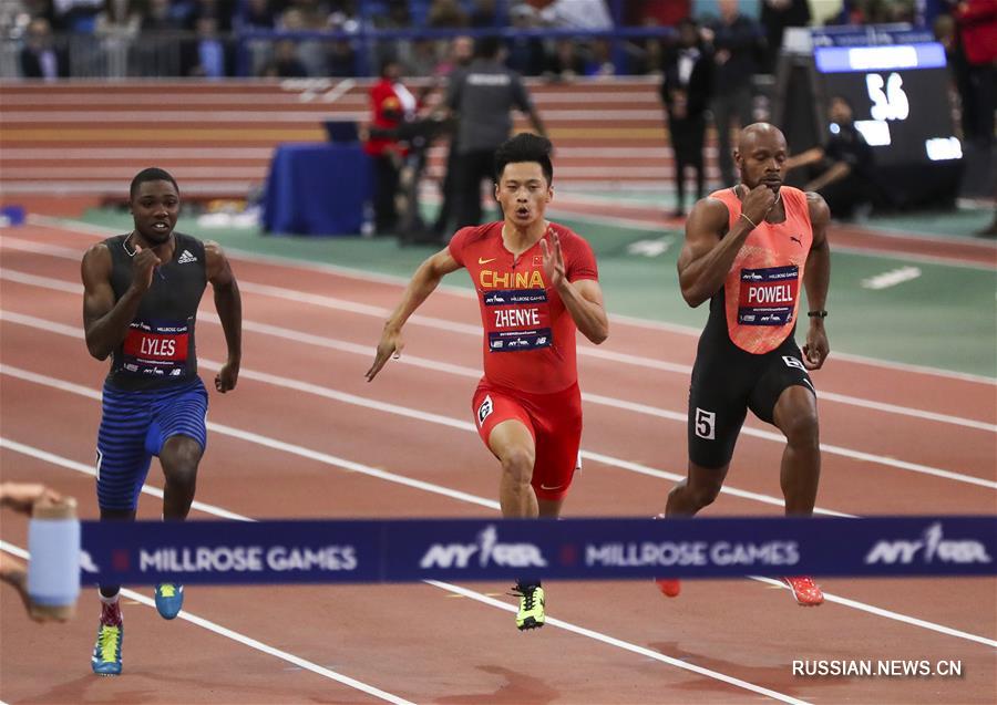 Китайский легкоатлет Се Чжэнье занял 3-е место в беге на 60 м в закрытых помещениях на соревнованиях Millrose Games